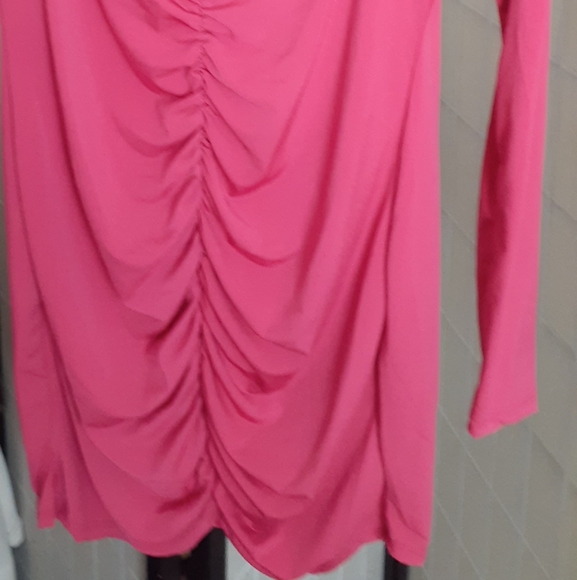 Pink Ruched Front Knee Length Dress XL - Picture 3 of 7